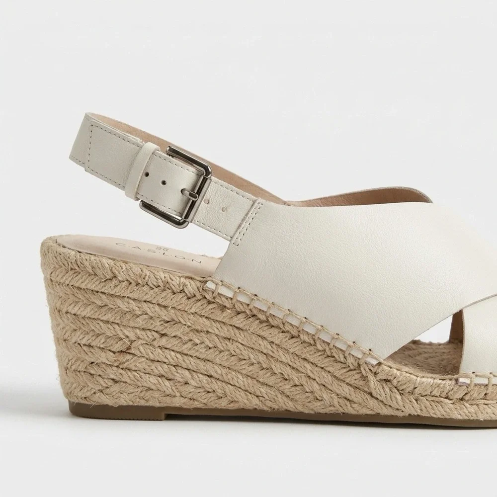 Caslon Womens White Leather Espadrille Wedge Sandals Slingback Size 8.5 M EUC